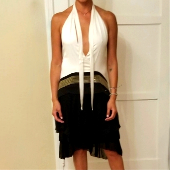 VINTAGE GUCCI Spring 2012 Drop Waist Dress Black White & Gold Size 40 - Picture 6 of 11